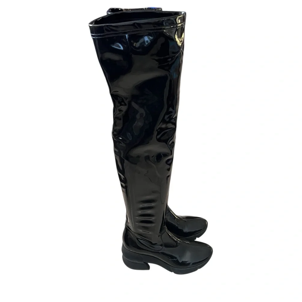 ELENA IACHI Knee Boots In Black Patent Extra Light Sole Women’s Size 37 US 7